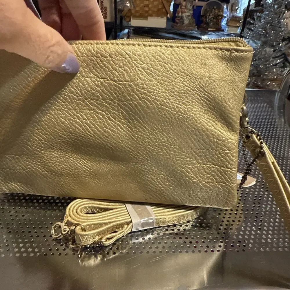 MICHAEL KORS Pebbled Leather Chunky MK Gold tone Logo Clutch~VERY GOOD CONDTN! - Picture 6 of 10